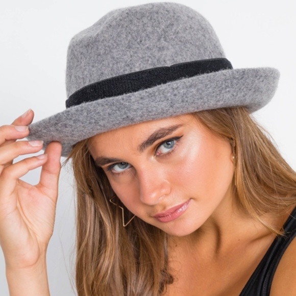 WOOL GREY CONTRAST TRIM FEDORA HAT - Picture 2 of 8